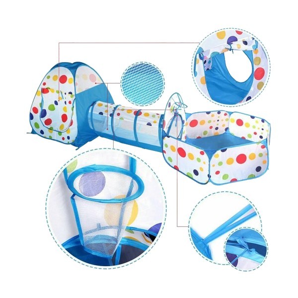 خيمة النفق 3 في 1 باللون الأزرق 💙🎪✨