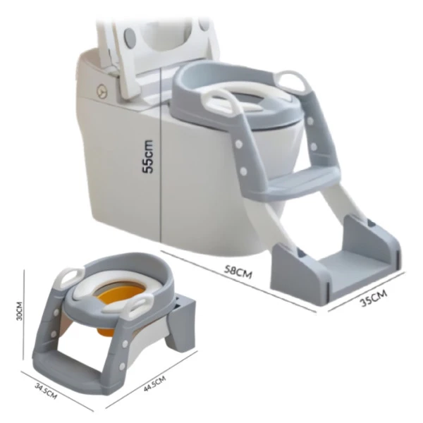 درج حمام للأطفال مع نونية 2 في 1 باللون السكني 🩶