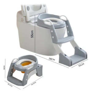 درج حمام للأطفال مع نونية 2 في 1 باللون السكني 🩶