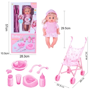 دمية مع عربة وأدوات العناية 💕🌸